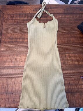 Ribbed Halter Knit Dress in Sage Green